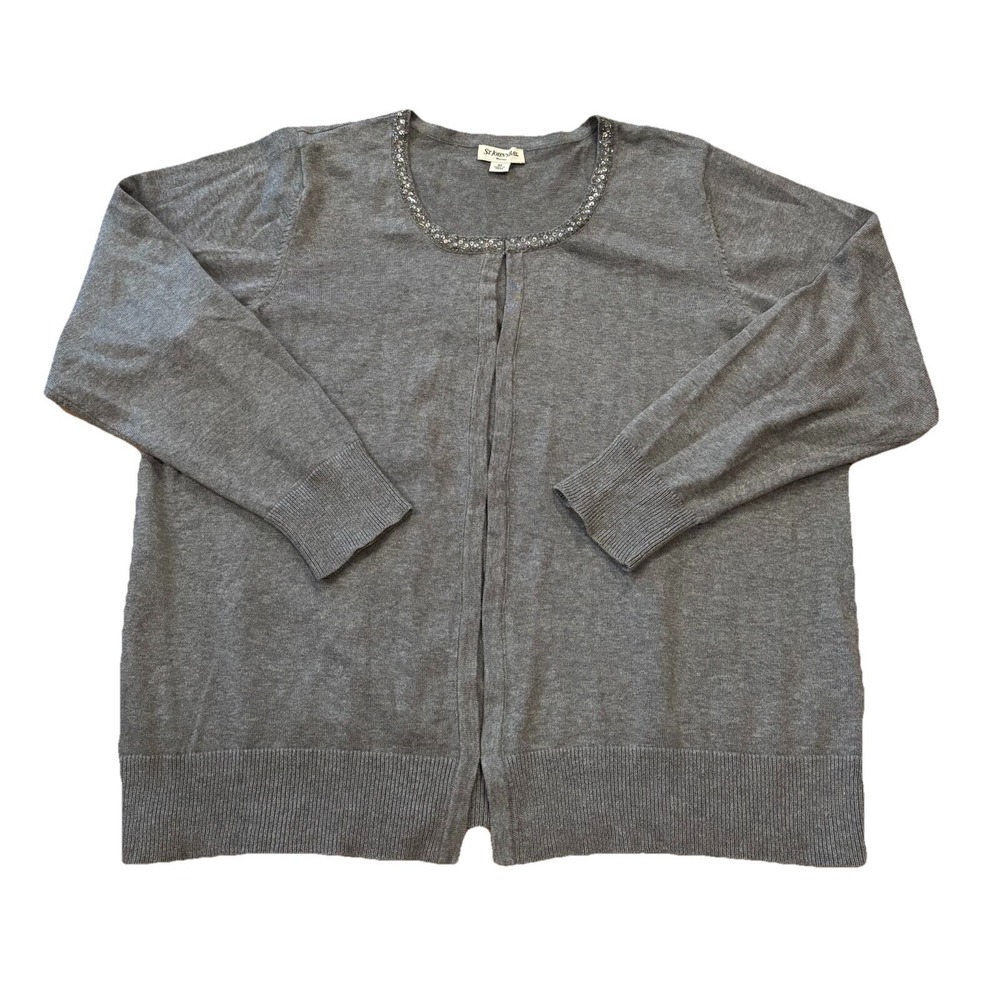 St. John's Bay Cardigan Sweater Sz 3X Womens Grey Sequin Beaded Cardigan